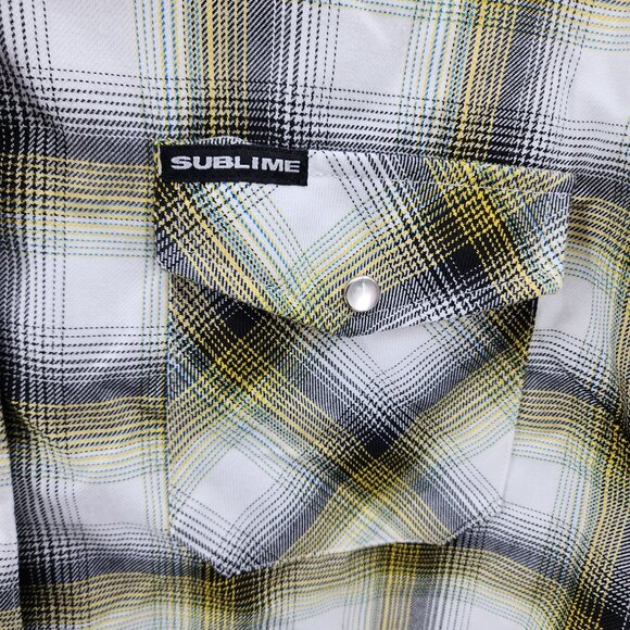 Dixon Flannel Co Sublime Plaid Shirt 2XL Button-Up Rock Band Yellow Black - Picture 2 of 8